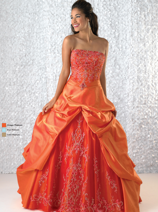 Orange Ball Gown Strapless Lace Up Full Length Quinceanera Dresses With Beading Embroidery And Drapes