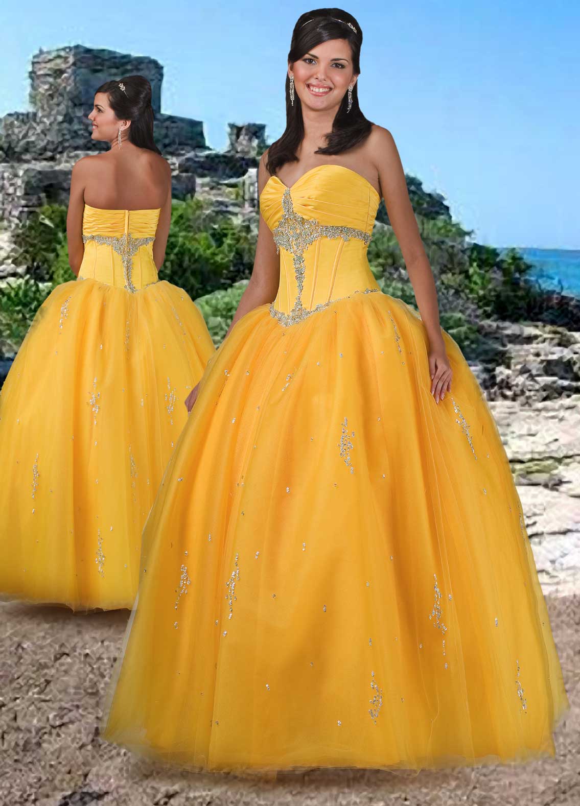 Yellow Orange Ball Gown Strapless Sweetheart Zipper Floor Length Quinceanera Dresses With Beading 