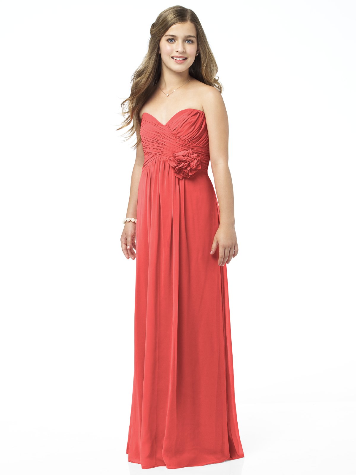 Orange Red Column Strapless Sweetheart Zipper Ruffles And Flowers Floor Length Chiffon Prom Dresses