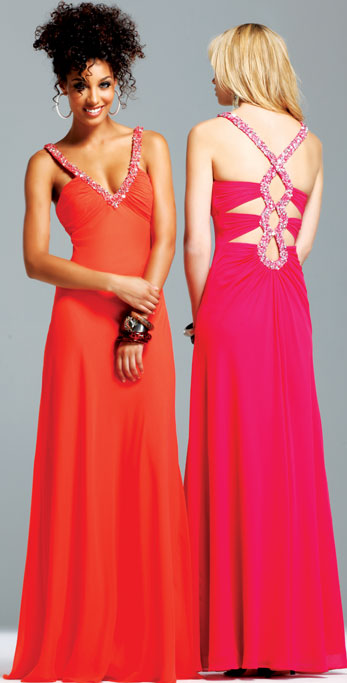 Orange Empire Deep V Neck Open Back Floor Length Chiffon Evening Dresses With Beading 