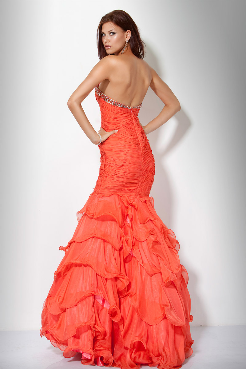 Orange Mermaid Sweetheart Full Length Zipper Prom Dresses With Ruches ...