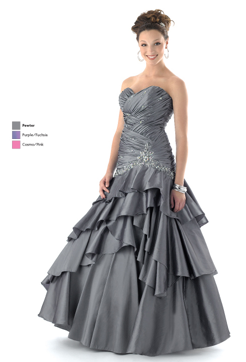 Pewter A Line Sweetheart And Strapless Lace Up Sequins Tiered Pleats Floor Length Prom Dresses