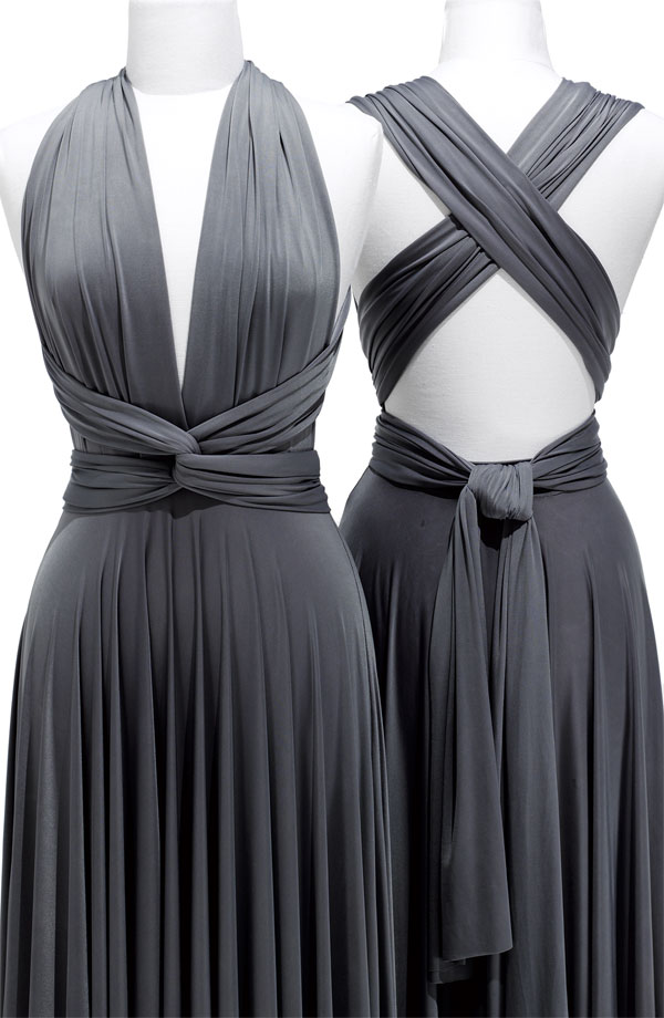 Pewter Column Deep V Neck And Halter Cross Back Pleats Knee Length Prom Dresses With Sash