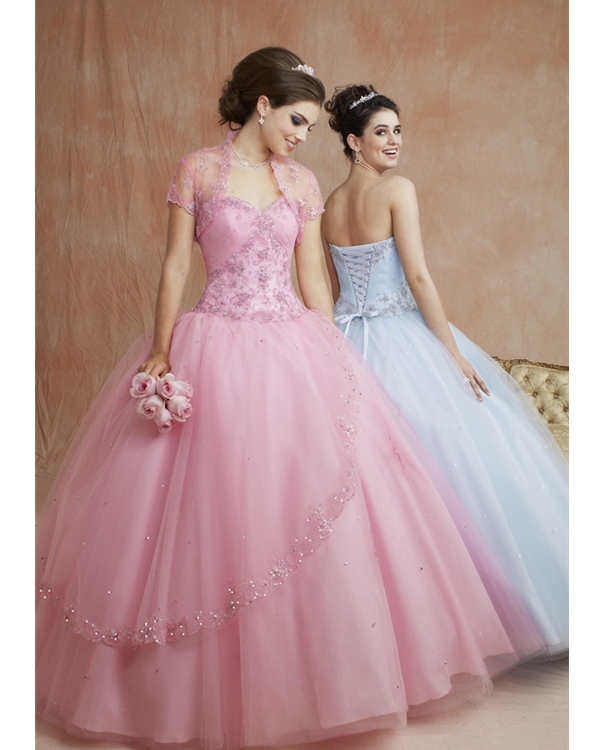 Pink Ball Gown Strapless Sweetheart Lace Up Floor Length Embroidered Tulle Quinceanera Dresses