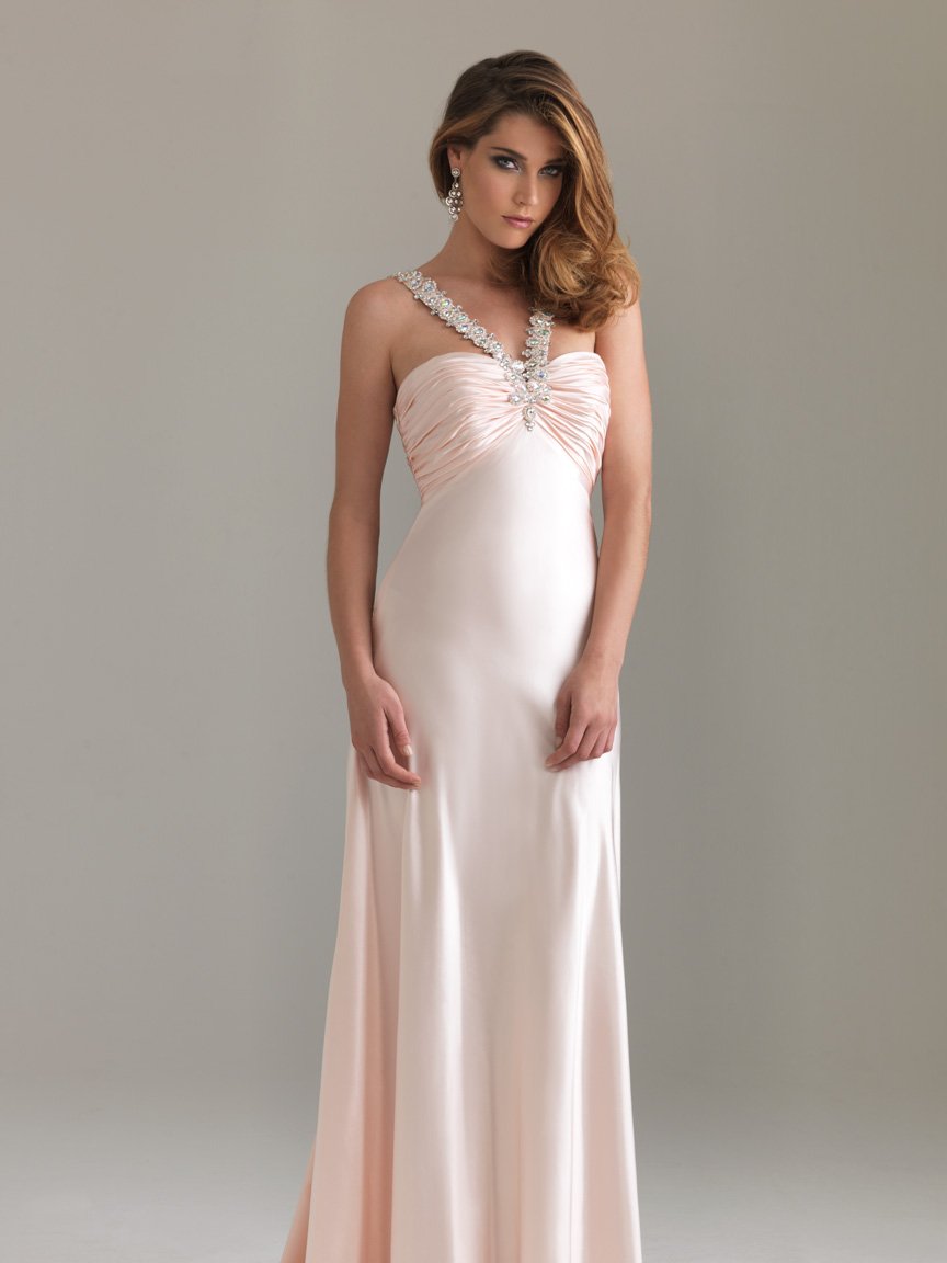 Pearl Pink Column Halter Open Back Floor Length Evening Dresses With Jewel And Ruches