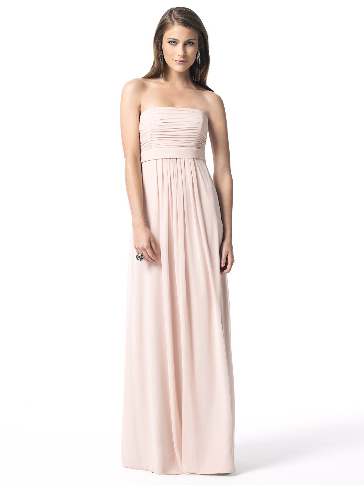 Pale Pink Column Strapless Zipper Floor Length Pleated Chiffon Prom Dresses