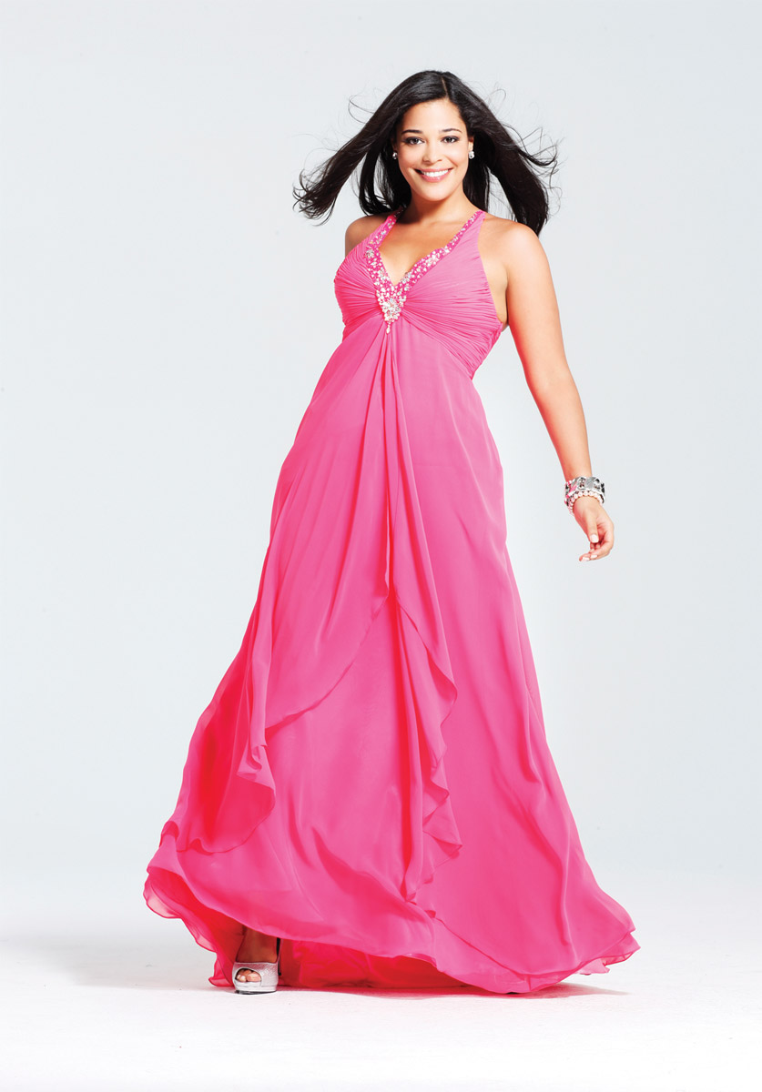 Best Selling V Neck Low Back Full Length Pink Empire Evening Dresses With Beading And Drapes