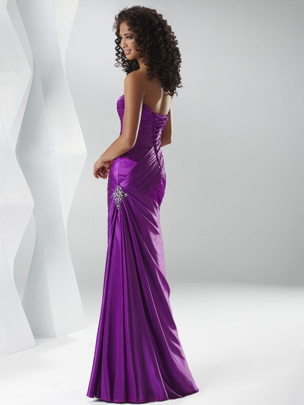 Purple A-Line Strapless Sweetheart Lace up Floor Length Evening Dresses ...