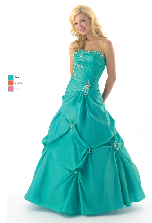 Jade A Line Strapless Lace Up Full Length Prom Dresses With Beading And Twist Drapes