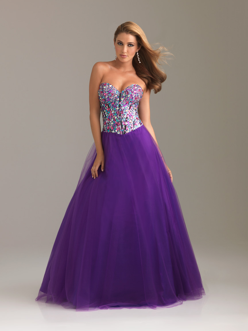 Purple A Line Strapless Sweetheart Lace Up Floor Length Graduation Dresses With Colorful Beading