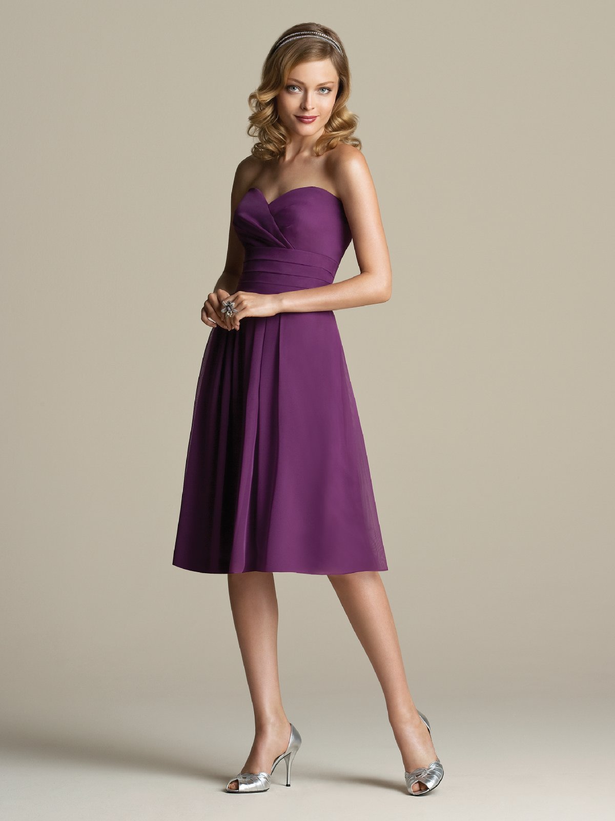 Purple A Line Strapless Sweetheart Zipper Knee Length Chiffon Prom Dresses With Drapes