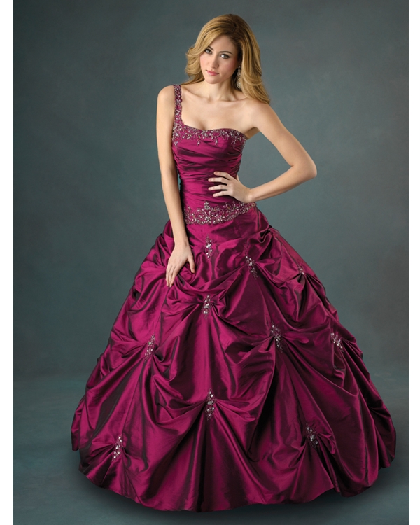 Purple Ball Gown One Shoulder Lace up Floor Length Beading Embroidered ...
