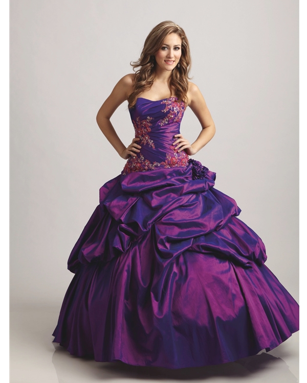 Purple Ball Gown Strapless Sweetheart Lace up Full Length Quinceanera ...