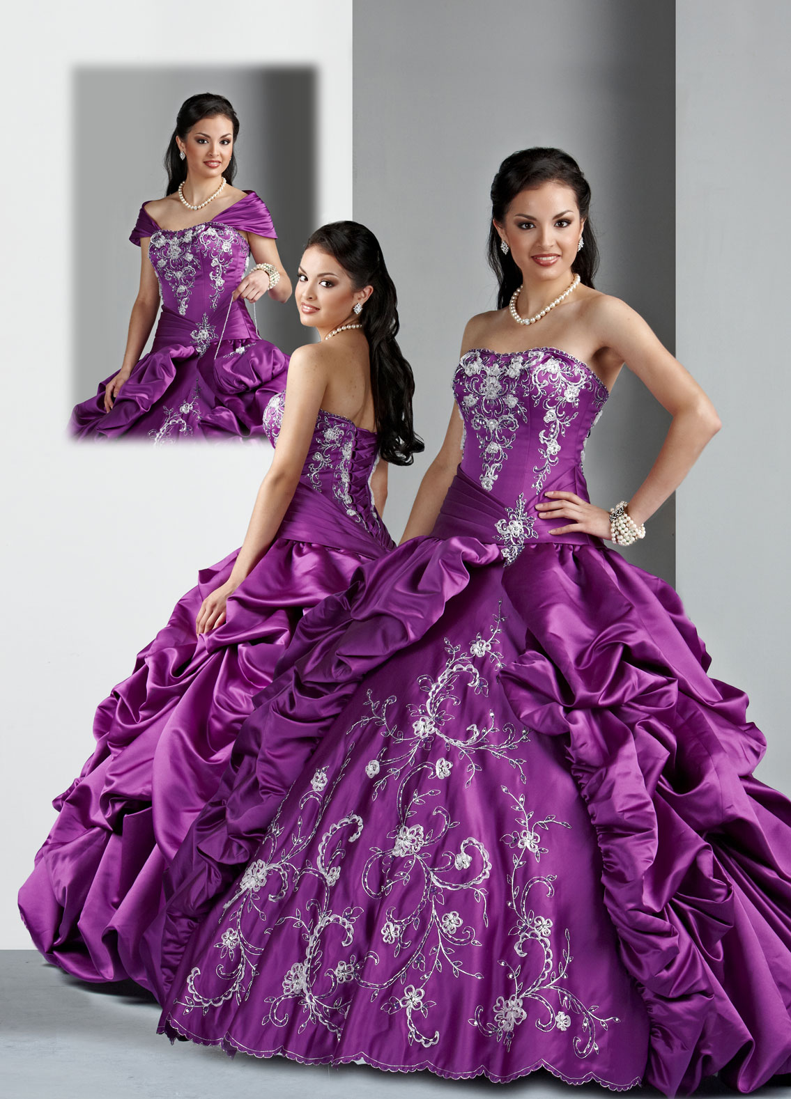 Purple Ball Gown Strapless Lace Up Full Length Quinceanera Dresses With Embroidery And Ruffles 