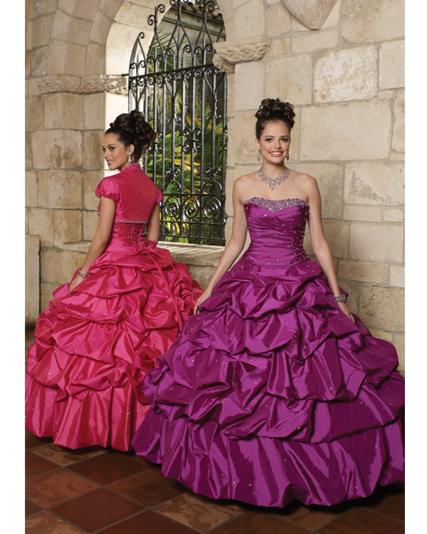 Strapless Lace Up Full Length Fuchsia Ball Gown Quinceanera Dresses With Sequins And Twist Drapes