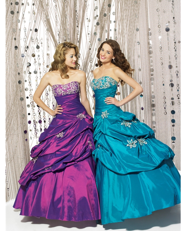 Purple Ball Gown Sweetheart And Strapless Floor Length Pleated Quinceanera Dresses With Floral Appliques