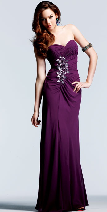 Purple Sheath Strapless Sweetheart Floor Length Evening Dresses With Appliques And Pleats