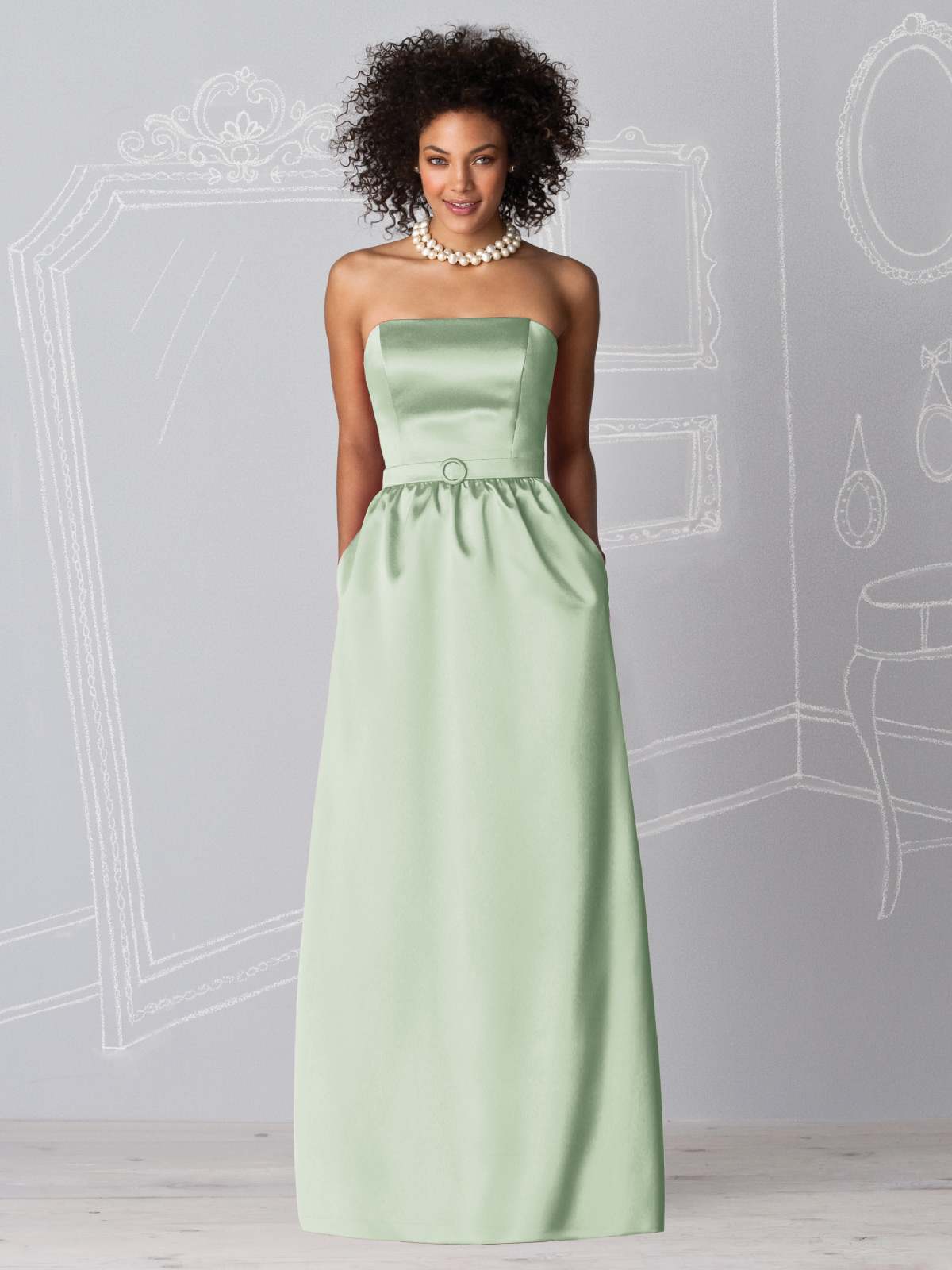 Pale Sage Column Strapless Zipper Floor Length Satin Prom Dresses With Belt 