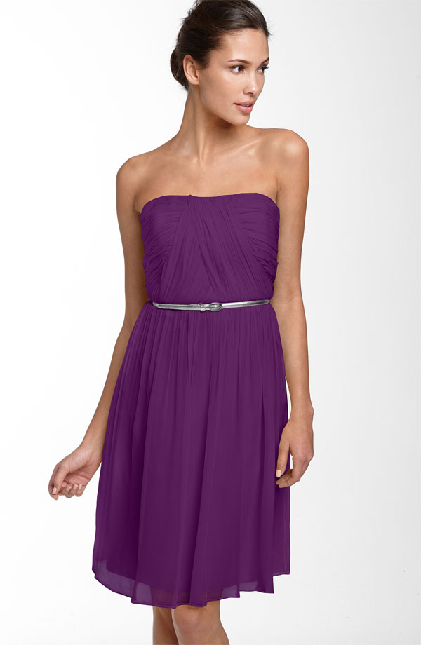 Purple Empire Strapless Zipper Pleated Knee Length Chiffon Prom Dresses