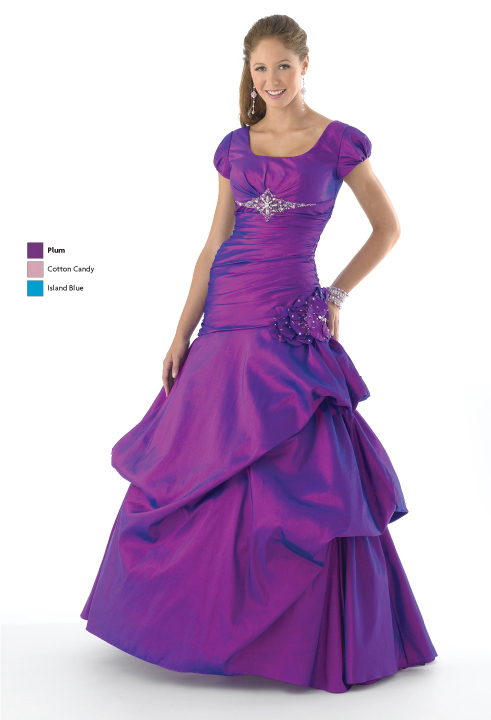 Purple Mermaid Square Neckline Short Sleeve Lace Up Full Length Prom Dresses With Beading And Flowers And Ruffles 