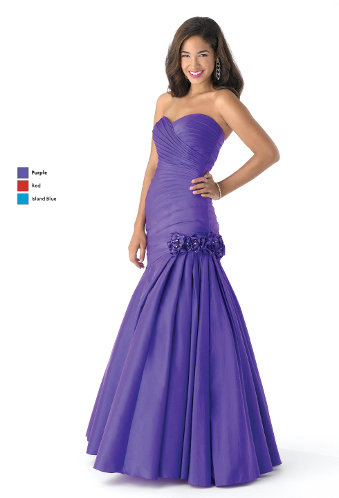 Purple Mermaid Strapless Sweetheart Lace Up Full Length Prom Dresses With Rosette And Twist Drapes