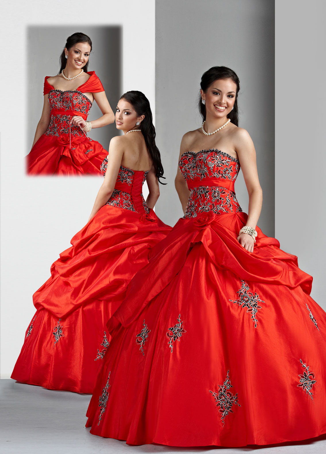 Scarlet Ball Gown Strapless Lace Up Floor Length Black And White Embroidered Quinceanera Dresses