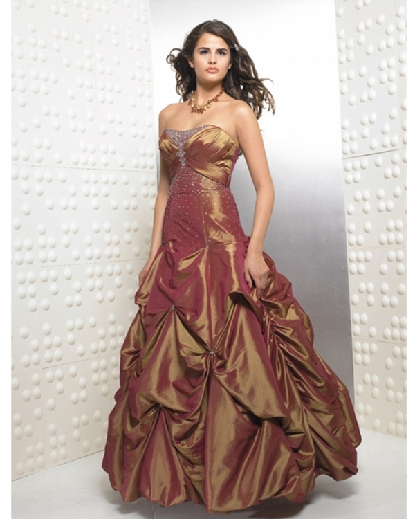 Bronze Ball Gown Strapless Low Back And Lace Up Full Length Ruffled Quinceanera Dresses With Sequins