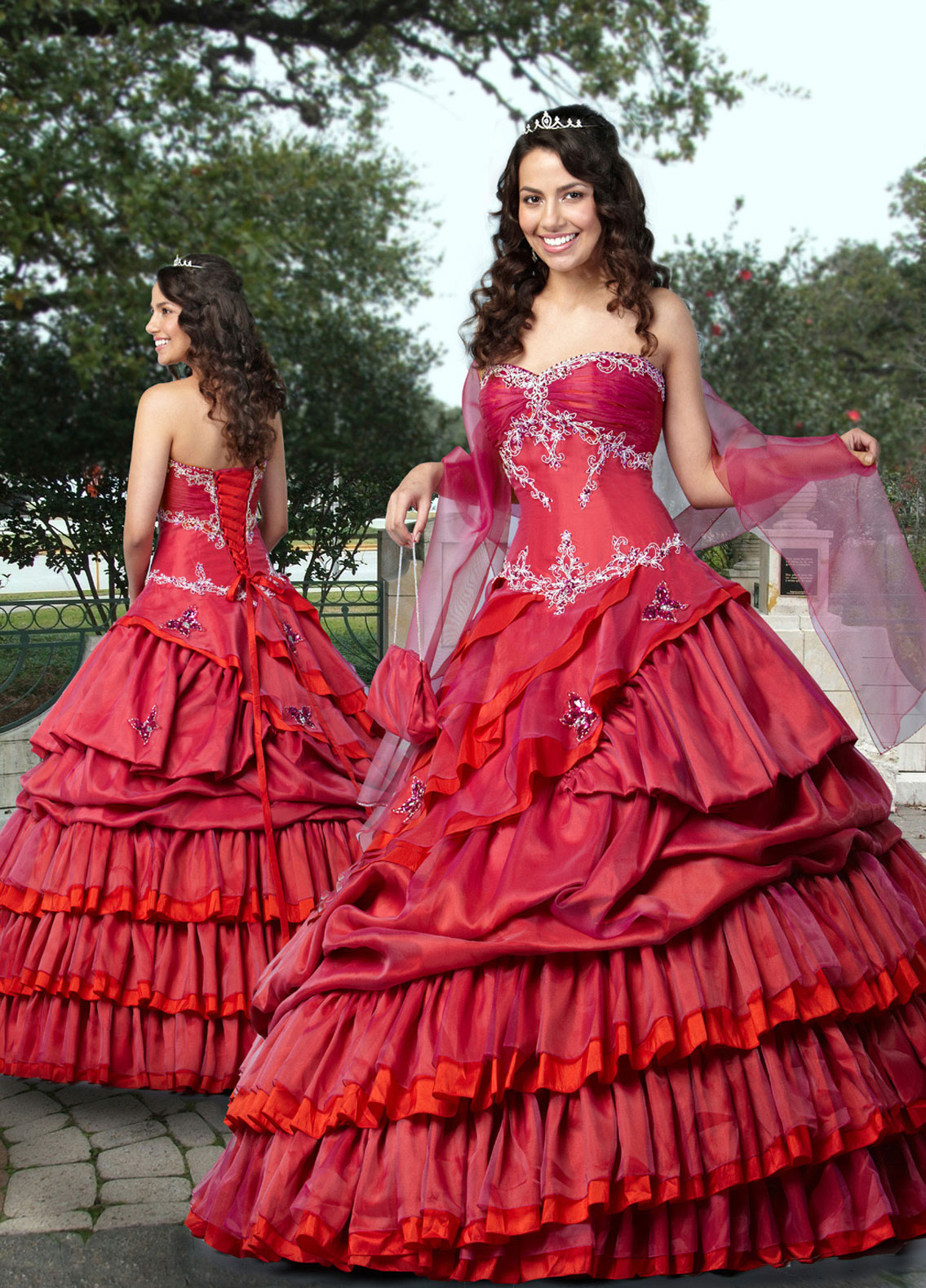 Sweetheart And Strapless Lace Up Floor Length Red Ball Gown Quinceanera Dresses With Embroidery And Ruffles 