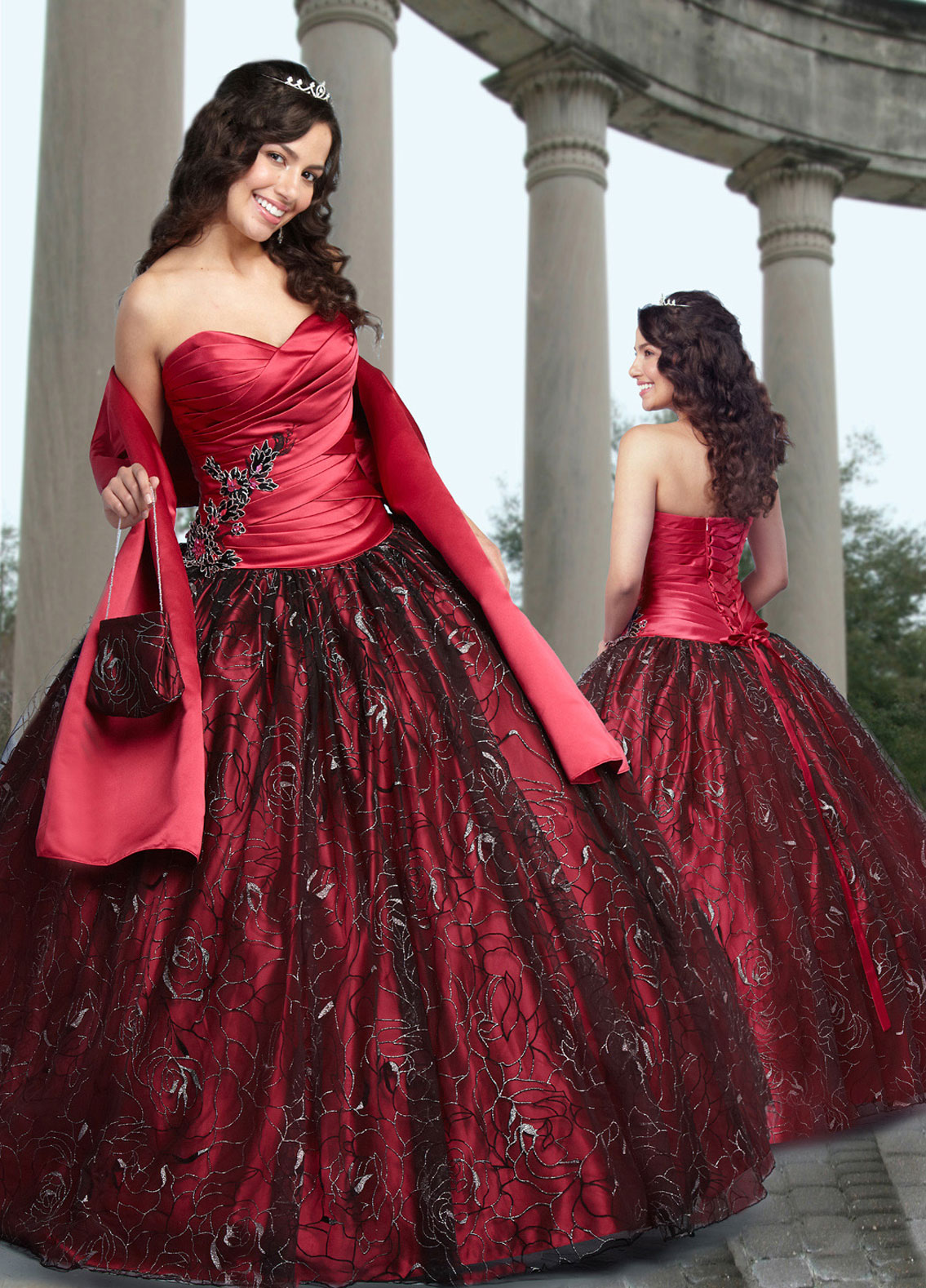 Red Ball Gown Strapless Sweetheart Lace up Full Length Quinceanera