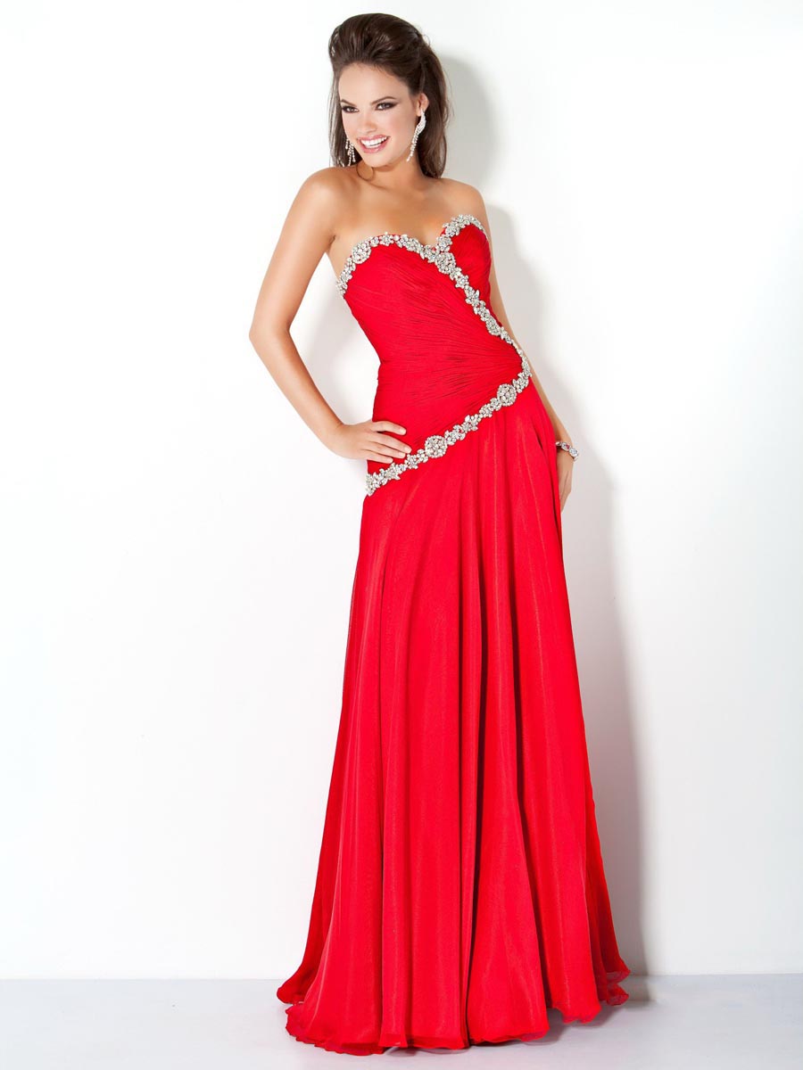 Red Column Sweetheart Full Length Zipper Sweep Train Chiffon Evening Dresses With Beads 