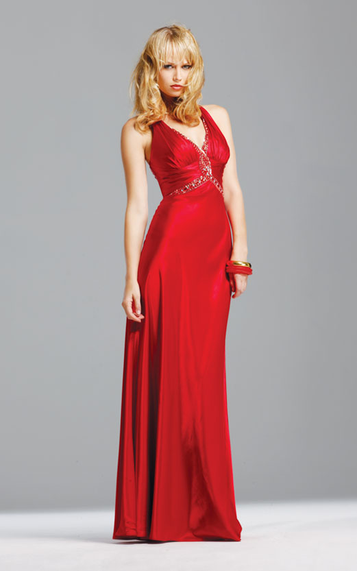 Empire V Neck And Strap Cross Back Floor Length Beading Red Evening Dresses