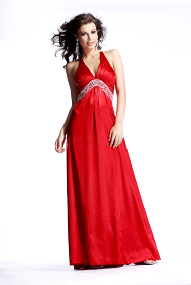 Hot Sale Red Empire V Neck Open Back Floor Length Sequined Evening Dresses