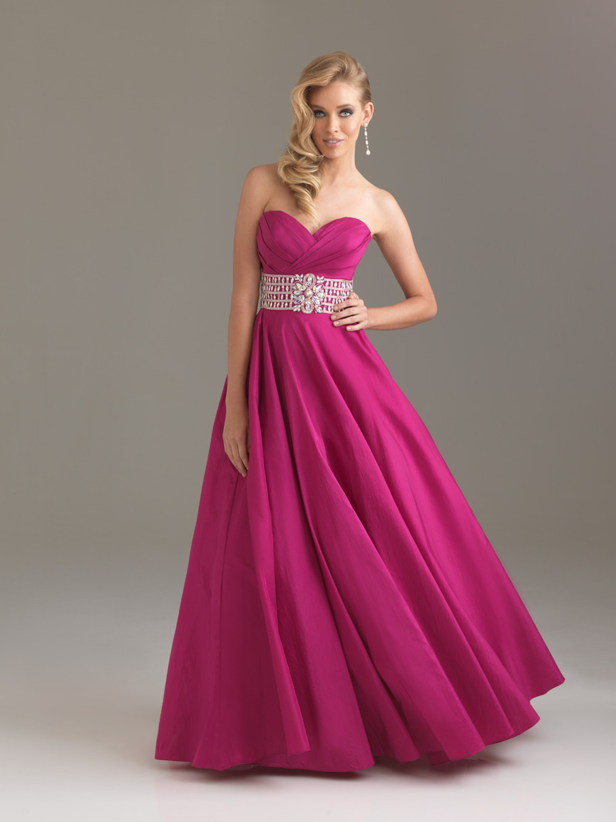 Fuchsia A Line Sweetheart Full Length Empire Prom Dresses With Beading Belt 