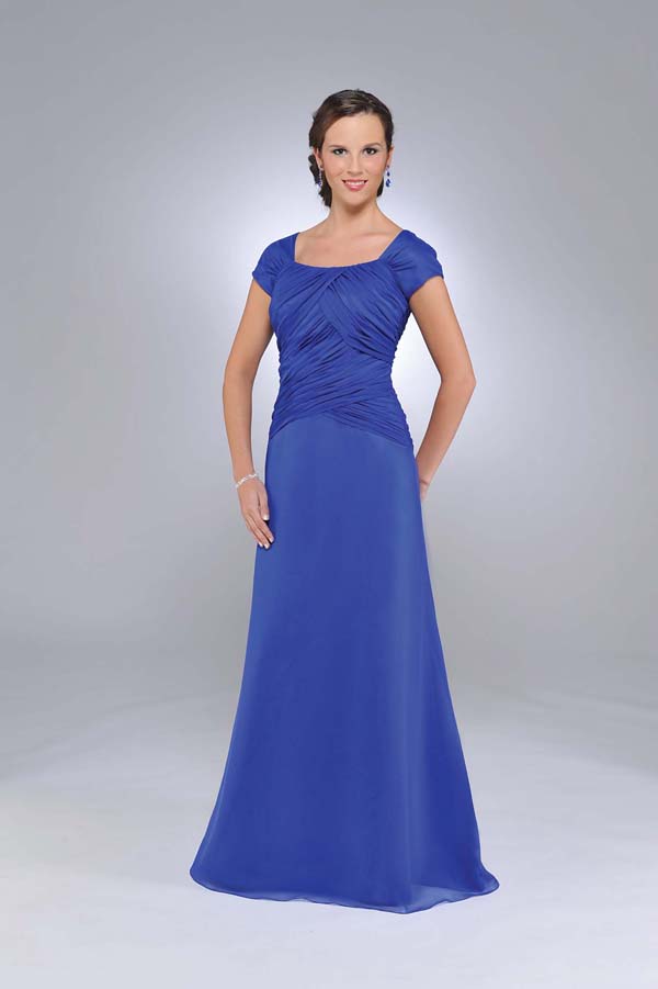 Royal Blue Square Neckline And Short Sleeves Zipper Full Length A Line Mother Of Bride Dresses With Drapes