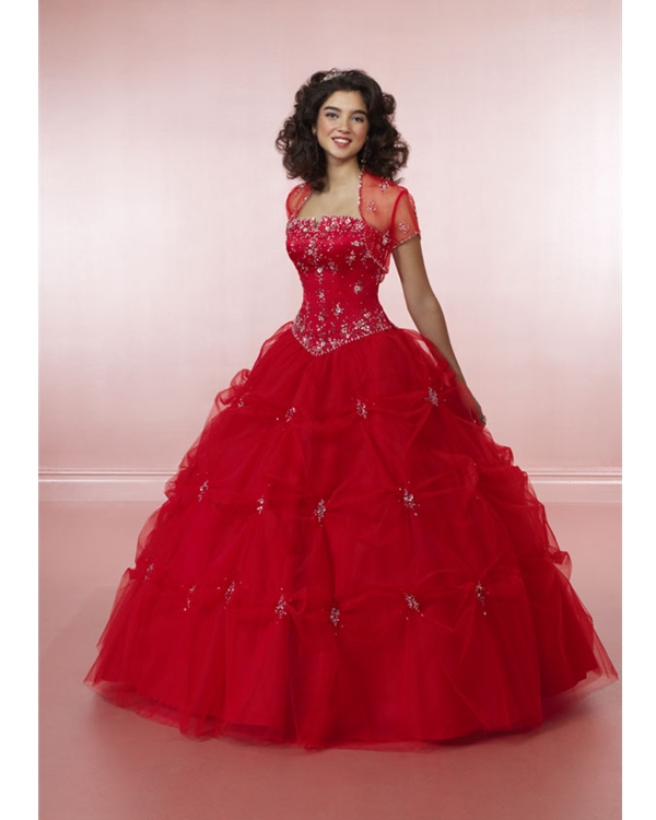 Scarlet Ball Gown Strapless Lace Up Full Length Quinceanera Dresses With Beading And Twist Drapes