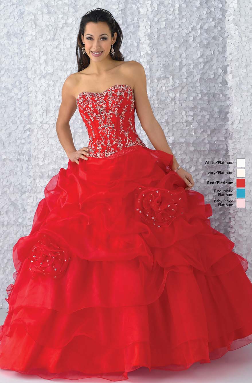 Scarlet Ball Gown Strapless Sweetheart Bandage Full Length Quinceanera Dresses With Sequins And Ruffles 