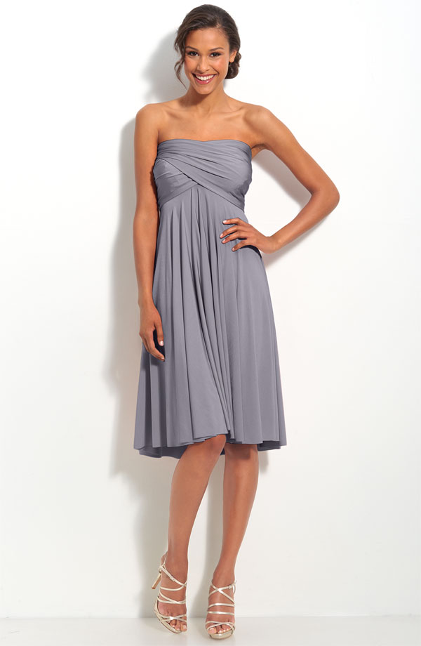 Elegant Silver Empire Strapless Pleated Knee Length Prom Dresses
