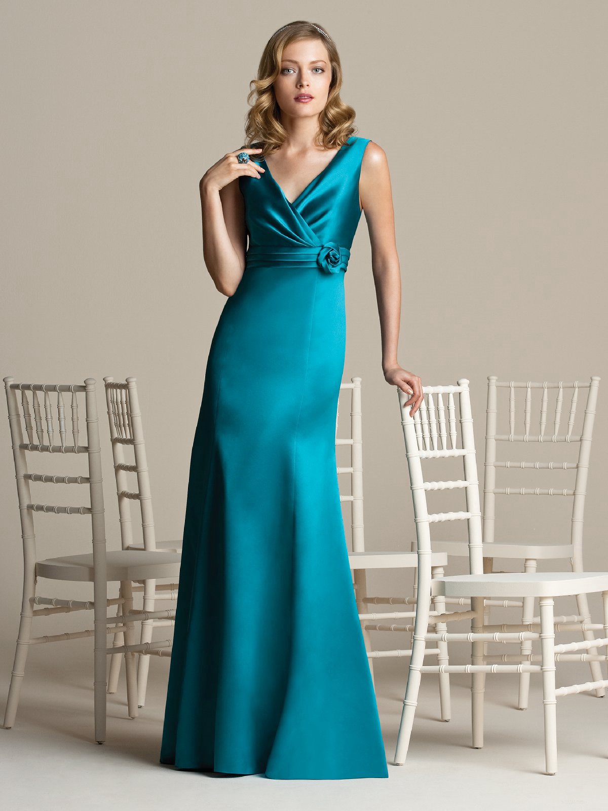Teal A Line V Neck And Sleeveless Zipper Floor Length Satin Prom Dresses With Belt 