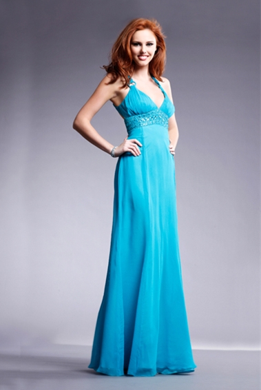 Turquoise A Line Deep V Neck Cross Back Floor Length Sequined Evening Dresses
