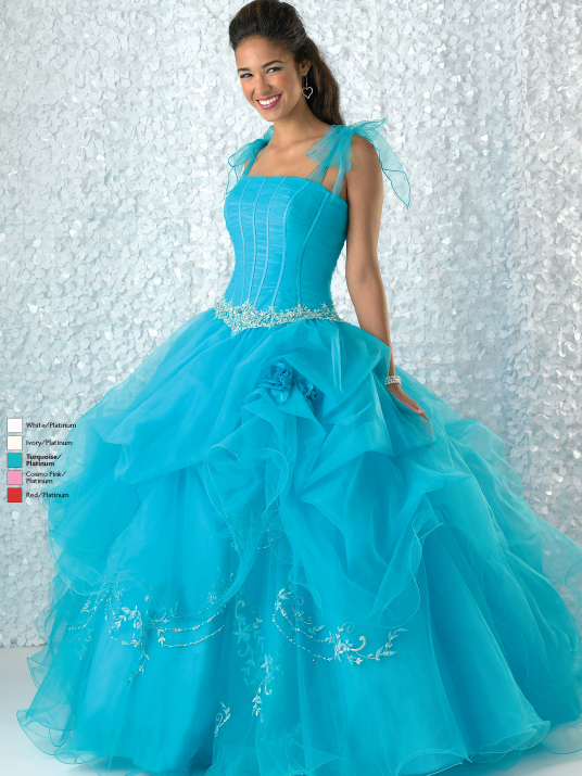 Turquoise Ball Gown Square Neckline Bandage Floor Length Tulle Quinceanera Dresses With Beadings And Ruffles 