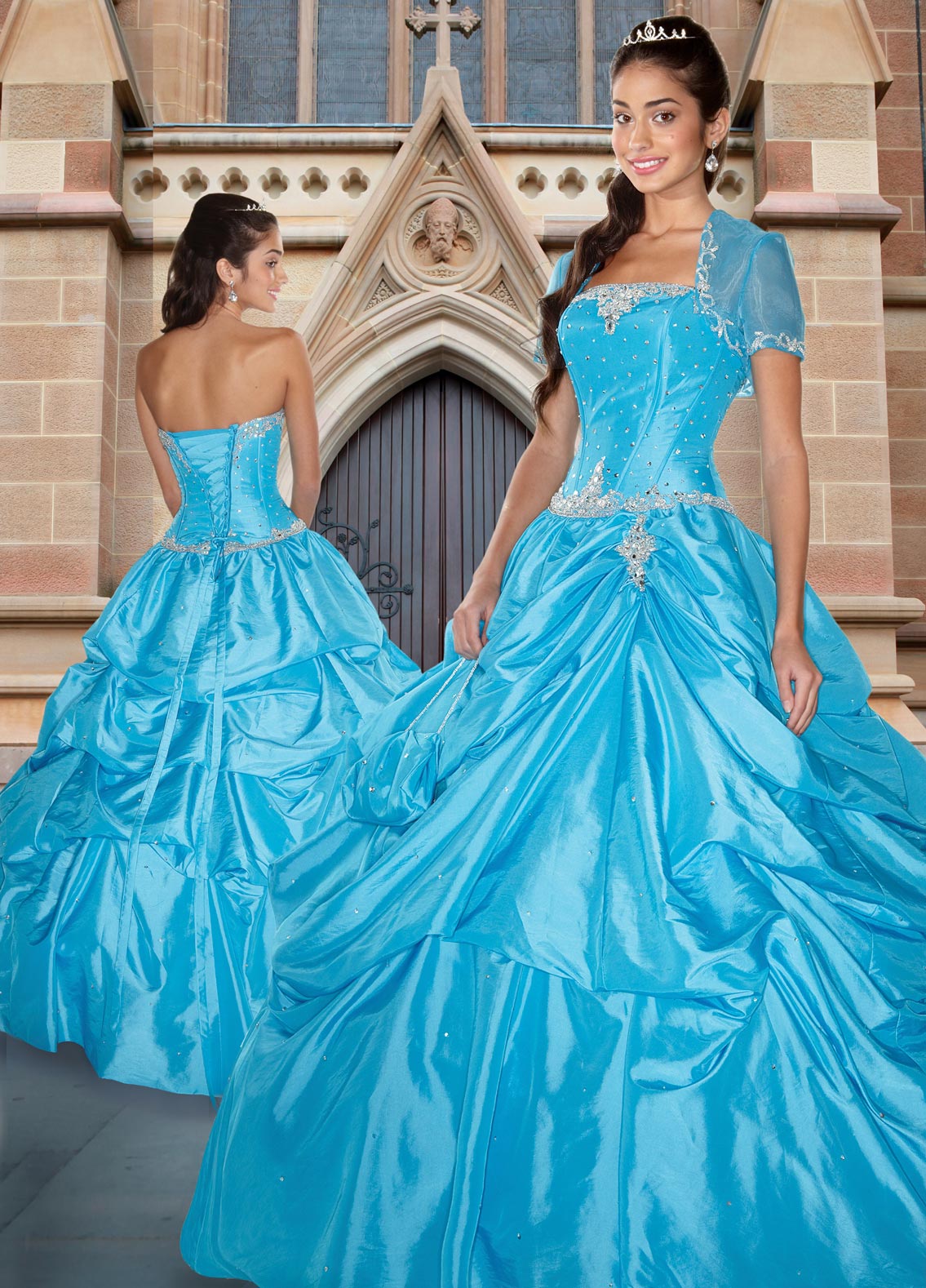Turquoise Strapless Lace Up Floor Length Ball Gown Quinceanera Dresses With Beading And Ruffles 