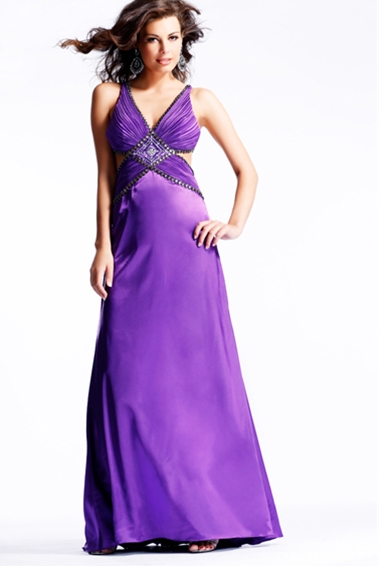 Violet A Line V Neck Ruches And Beading Floor Length Evening Dresses