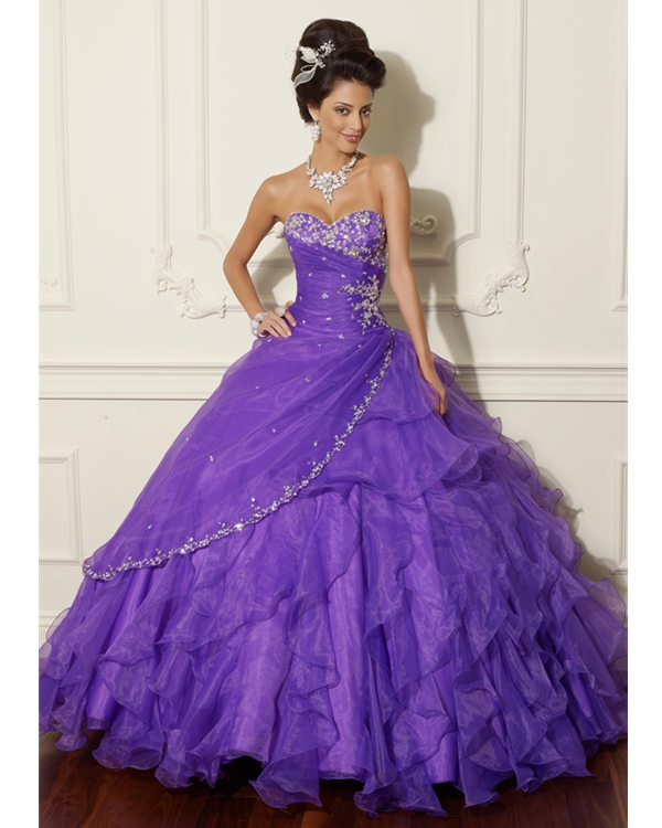 Violet Ball Gown Strapless Sweetheart Lace Up Full Length Quinceanera Dresses With Beading And Ruffles 