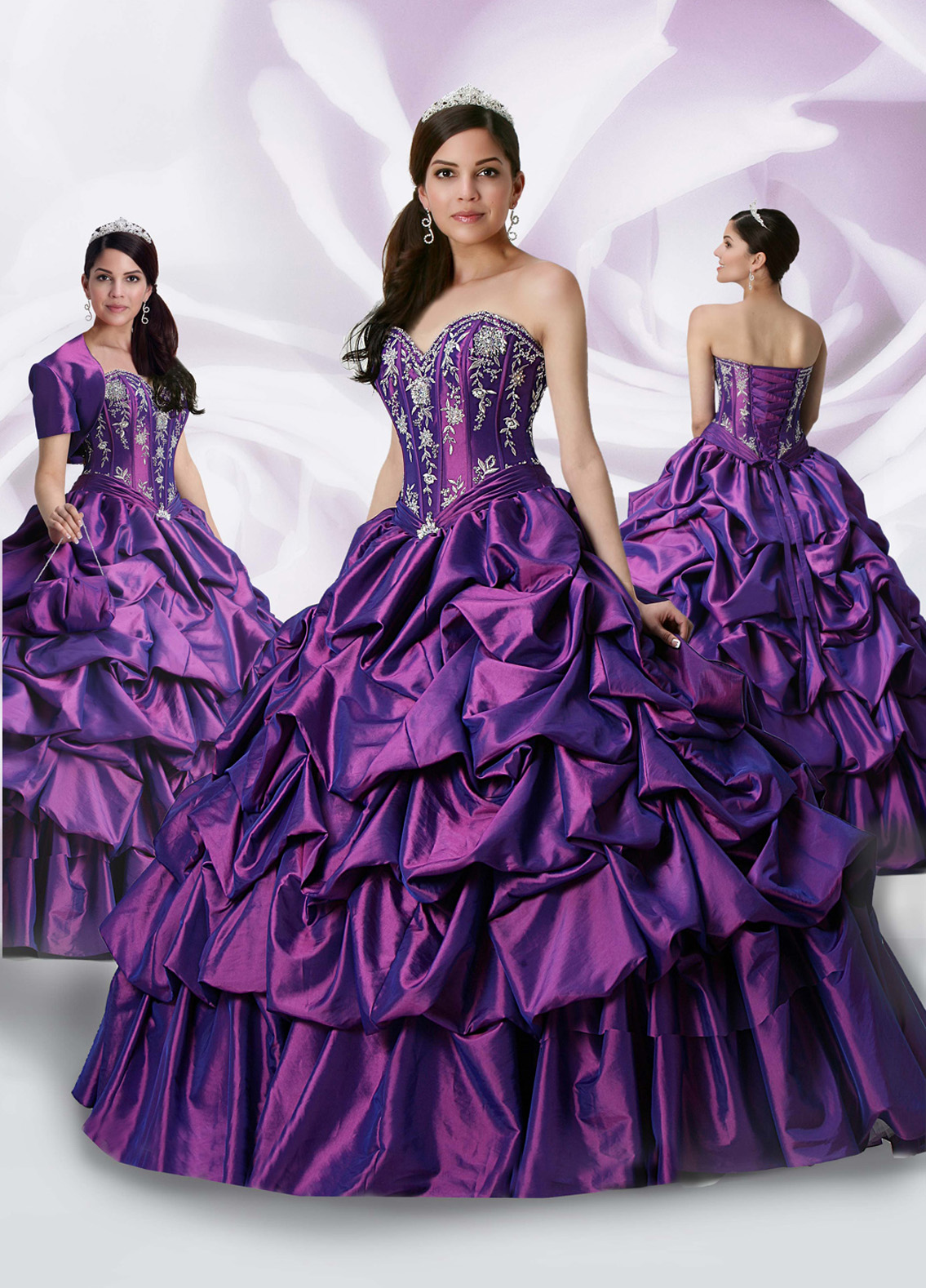 Violet Ball Gown Strapless Sweetheart Lace Up Full Length Quinceanera Dresses With Beading Embroidery And Ruffles 