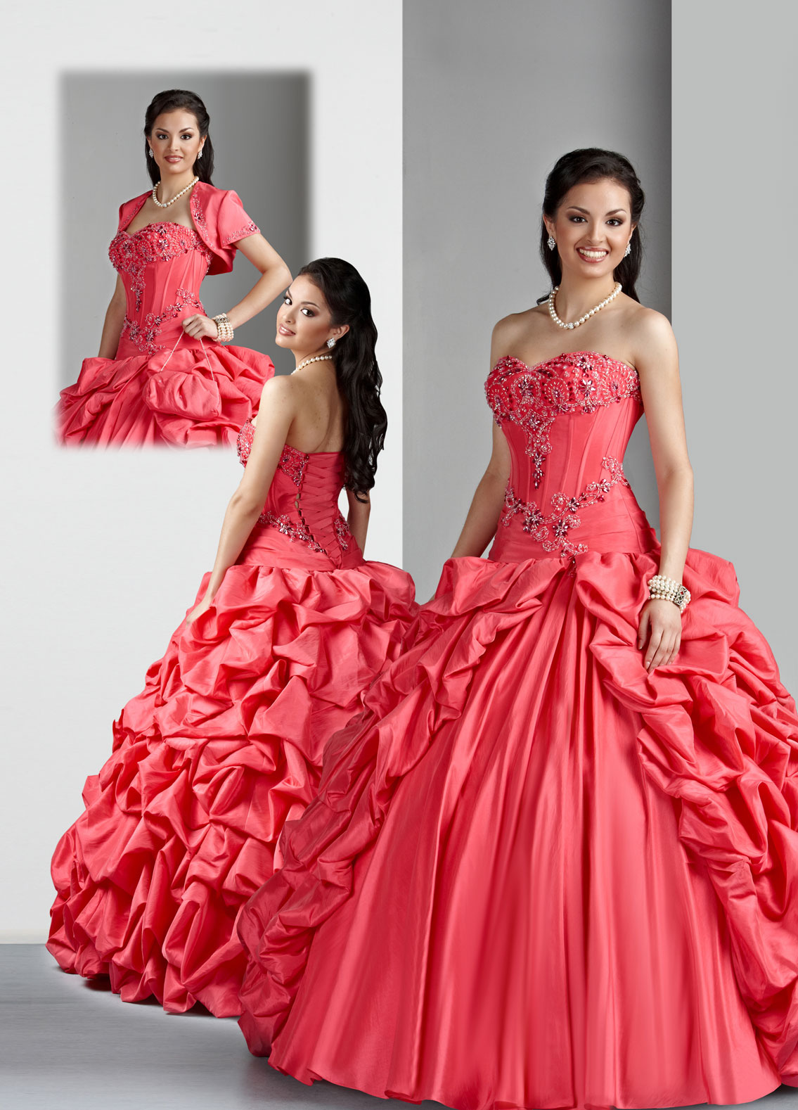 Watermelon Ball Gown Sweetheart And Strapless Lace Up Floor Length Embroidered Ruched Tatteta Quinceanera Dresses