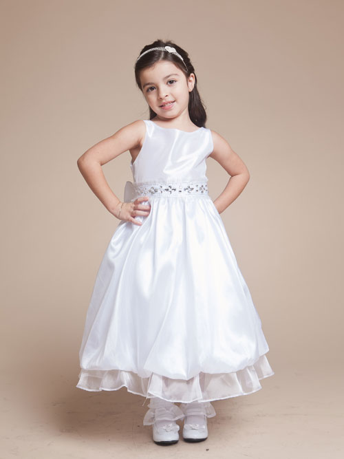 White Bateau Zipper Ankle Length A Line Flower Girl Dresses With Embellished Waist