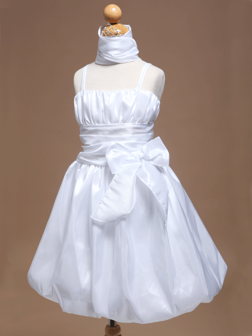 White Spaghetti Straps Zipper Knee Length A Line Flower Girl Dresses With Bowknot 