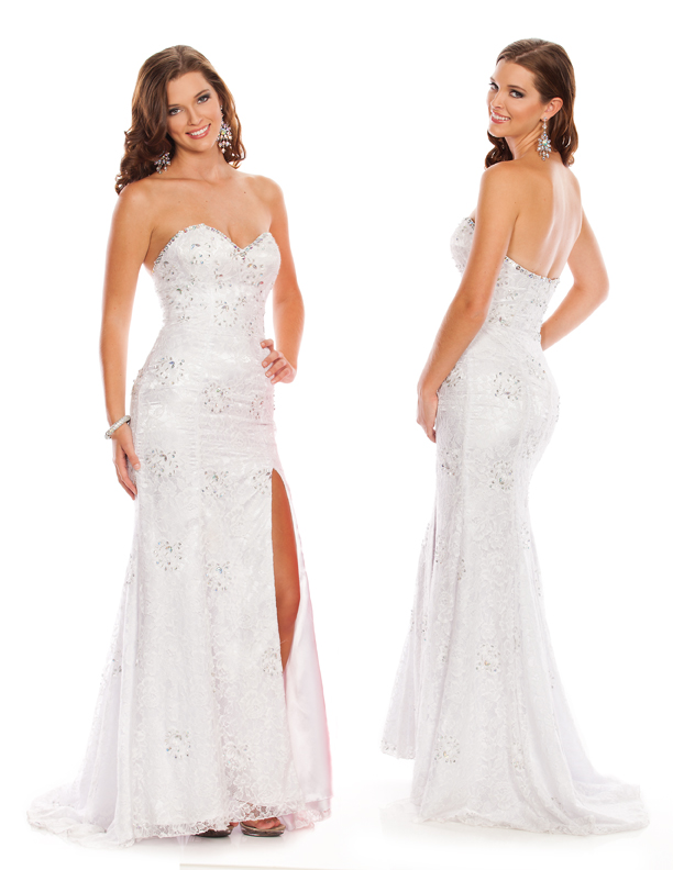 White Mermaid Sweetheart Floor Length Zipper Slit Prom Dresses With Sequins And Lace 