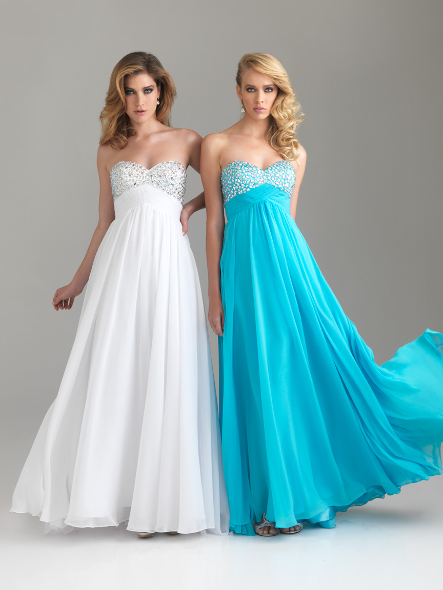 White Empire Strapless Sweetheart Zipper Full Length Chiffon Evening Dresses With Beading 