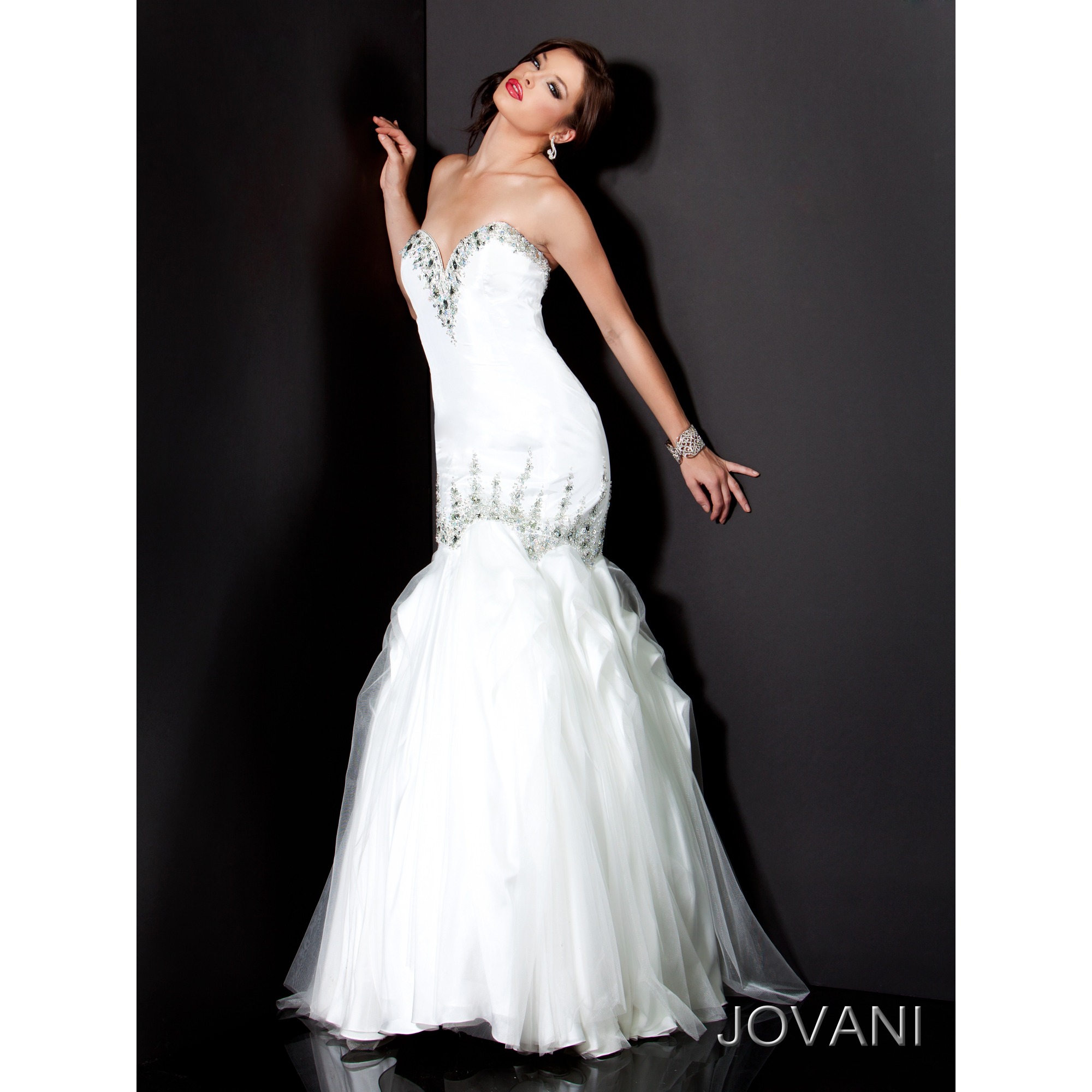 White Mermaid Strapless Sweetheart Zipper Full Length Evening Dresses With Beading And Ruffles 